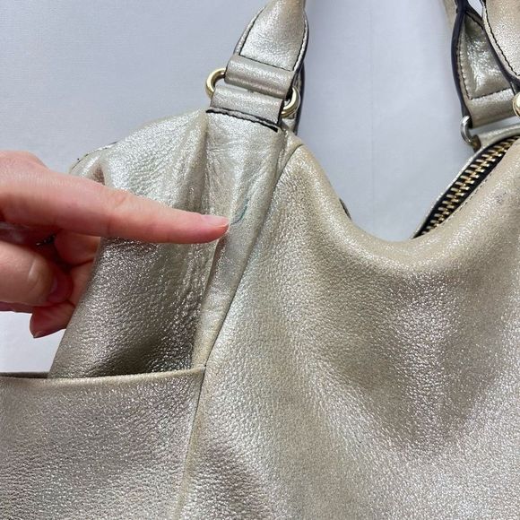 Aimee Kestenberg Tamitha Satchel Champagne Shimmer Gold Leather Hand Bag Large - Picture 12 of 15